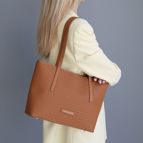 Dedalo Woven printed leather shopping bag