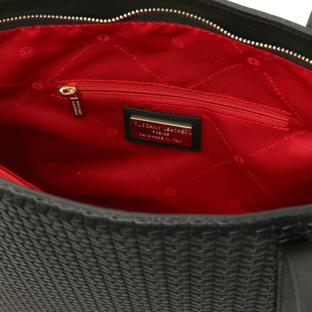 Dedalo Woven printed leather shopping bag